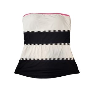 Anne Cole Black White Stripe Pink Strapless Bandeau Swim Top Sz Barbie Small